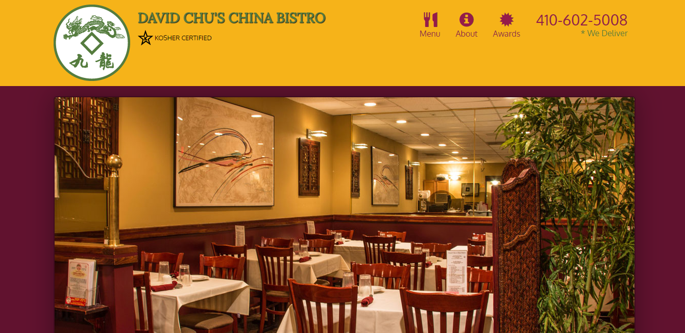 Example website design for David Chu's China Bistro restaurant